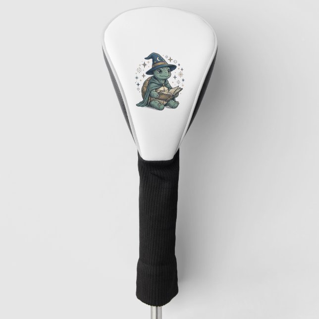Cute Turtle Wizard Reading Spellbook Vector Design Golf Head Cover (Front)