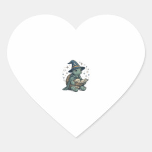 Cute Turtle Wizard Reading Spellbook Vector Design Heart Sticker