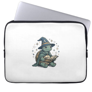 Cute Turtle Wizard Reading Spellbook Vector Design Laptop Sleeve