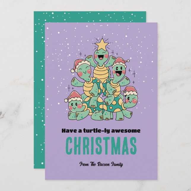 Cute Turtle Xmas Tree Turtlely Awesome Christmas Holiday Card (Front/Back)
