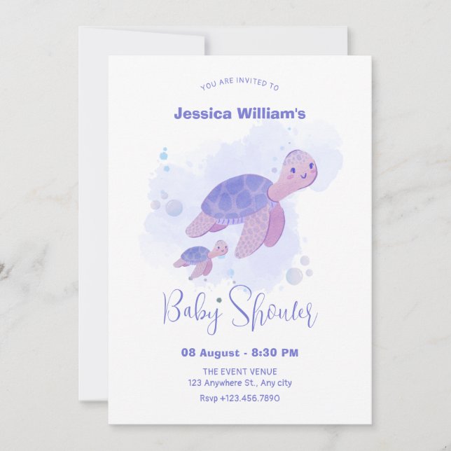 Cute turtles baby shower invitation (Front)