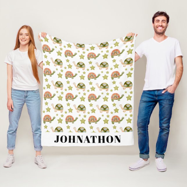 Cute Turtles Watercolor Pattern  Fleece Blanket (In Situ)
