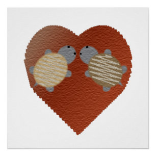 Cute Turtles with a Heart Background Poster