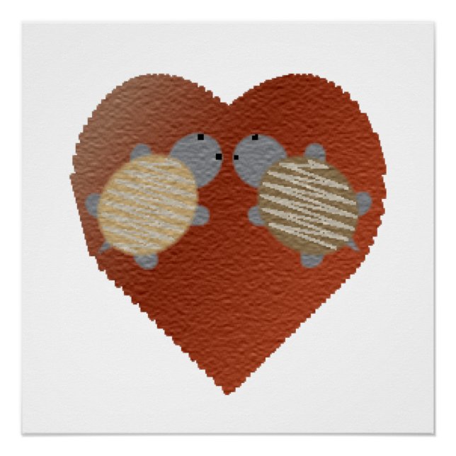 Cute Turtles with a Heart Background Poster (Front)
