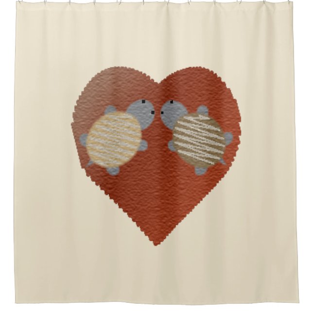 Cute Turtles with a Heart Background Shower Curtain (Front)