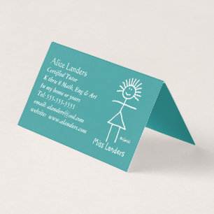 Cute Tutor Teacher Chalk Stick Figure on Green Business Card