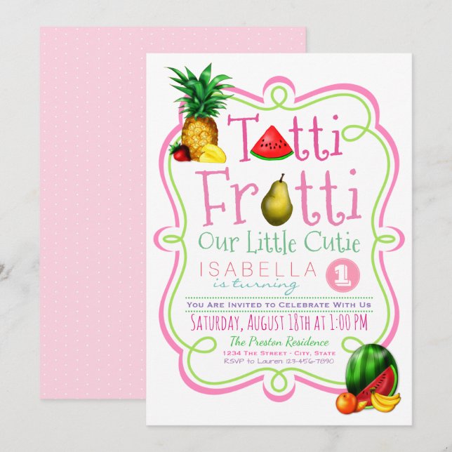 Cute Tutti Frutti Birthday Party Invitation (Front/Back)