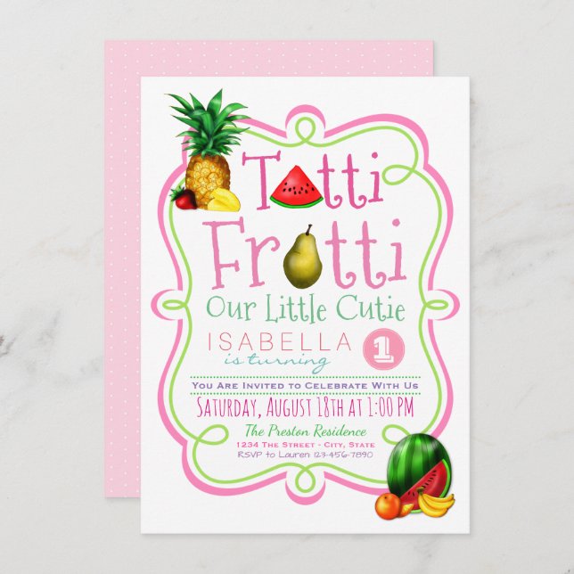 Cute Tutti Frutti Birthday Party Invitation (Front/Back)