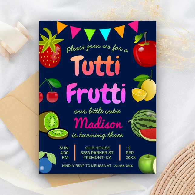 Cute Tutti Frutti Kids Birthday Party Invitation Postcard (Creator Uploaded)