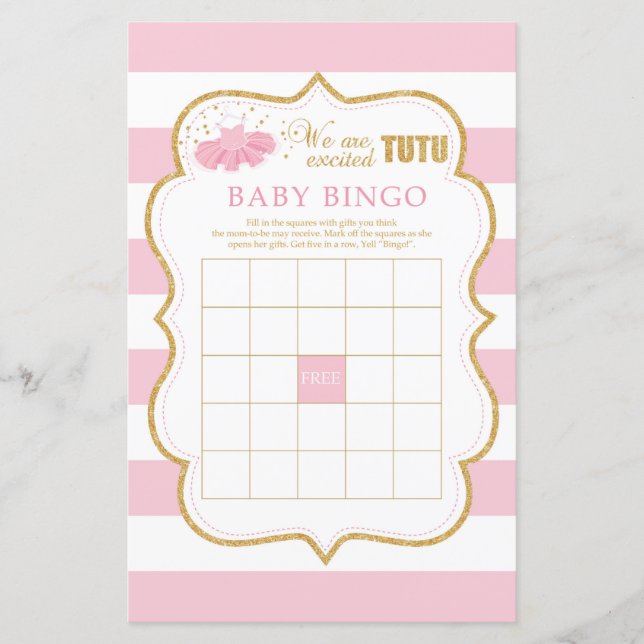 Cute tutu ballerina gold glitter baby shower game (Front)