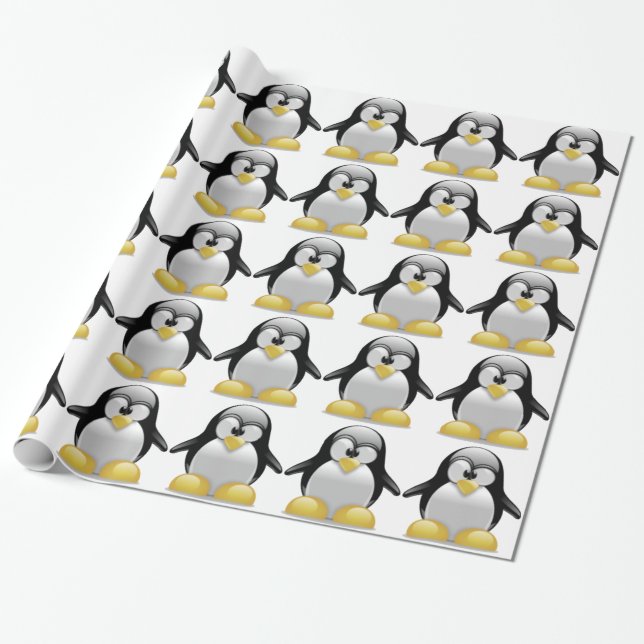 Cute Tux Penguin Funny Cartoon Art Wrapping Paper (Unrolled)