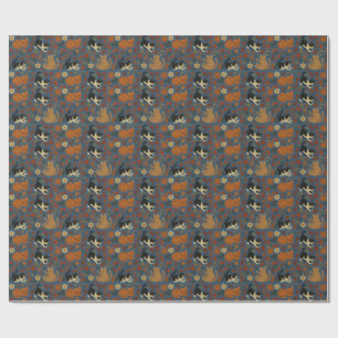 Cute Tuxedo and Orange Tabby Cats Autumn Wrapping Paper