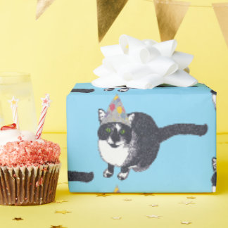 Cute Tuxedo Birthday Cat Wrapping Paper