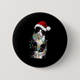 Cute Tuxedo Black Cat Christmas Light Cat Christma 6 Cm Round Badge