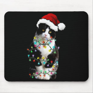 Cute Tuxedo Black Cat Christmas Light Cat Christma Mouse Mat