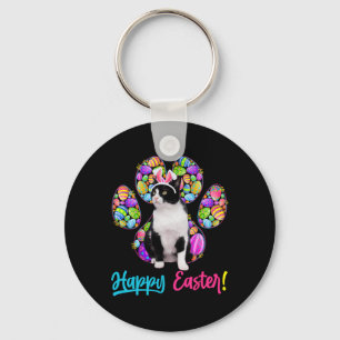 Cute Tuxedo Cat And Bunny Ears Easter Eggs Cat Paw Key Ring