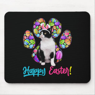 Cute Tuxedo Cat And Bunny Ears Easter Eggs Cat Paw Mouse Mat