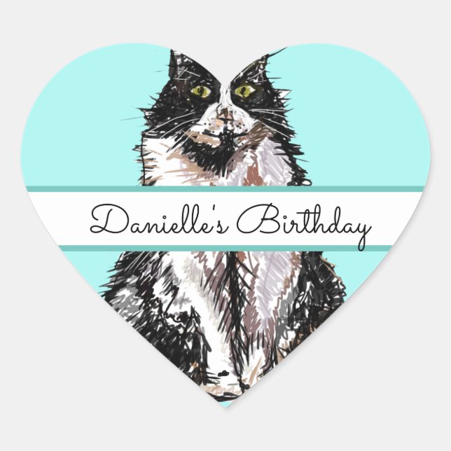 Cute Tuxedo Cat Black White Cats Birthday Heart St Heart Sticker (Front)