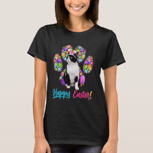 Cute Tuxedo Cat & Bunny Ears Easter Eggs Cat Paw E T-Shirt