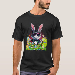 Cute Tuxedo Cat & Bunny Ears In Easter Egg Easter T-Shirt