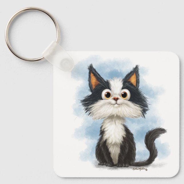 Cute Tuxedo Cat Cartoon Key Ring (Front)