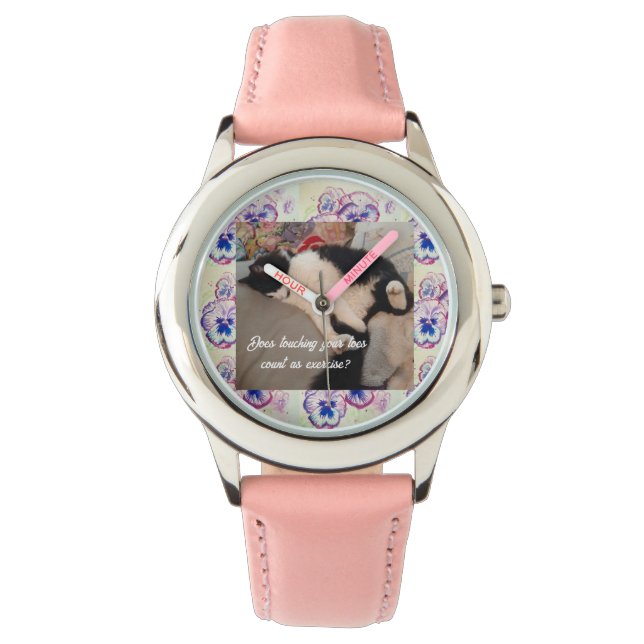 Cute Tuxedo Cat Childs Funny cats Purple Floral Watch (Front)