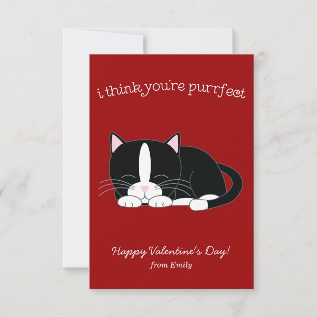 Cute Tuxedo Cat Classroom Valentines Invitation (Front)