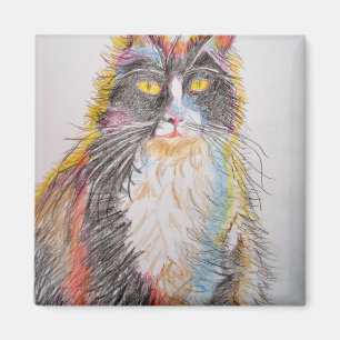 Cute Tuxedo Cat Drawing art Cats Magnet