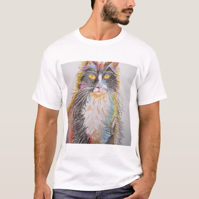 Cute Tuxedo Cat Drawing art Cats T-Shirt (Front)