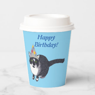 Cute Tuxedo Cat Happy Birthday Paper Cups