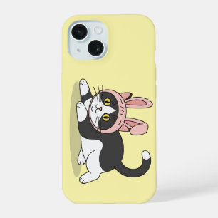 Cute Tuxedo Cat in Bunny Ears Costume Aesthetic iPhone 15 Case