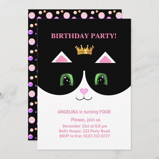 Cute Tuxedo Cat Invitation (Front/Back)
