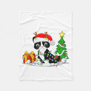 Cute Tuxedo Cat Santa Christmas Tree Lights Xmas T Fleece Blanket