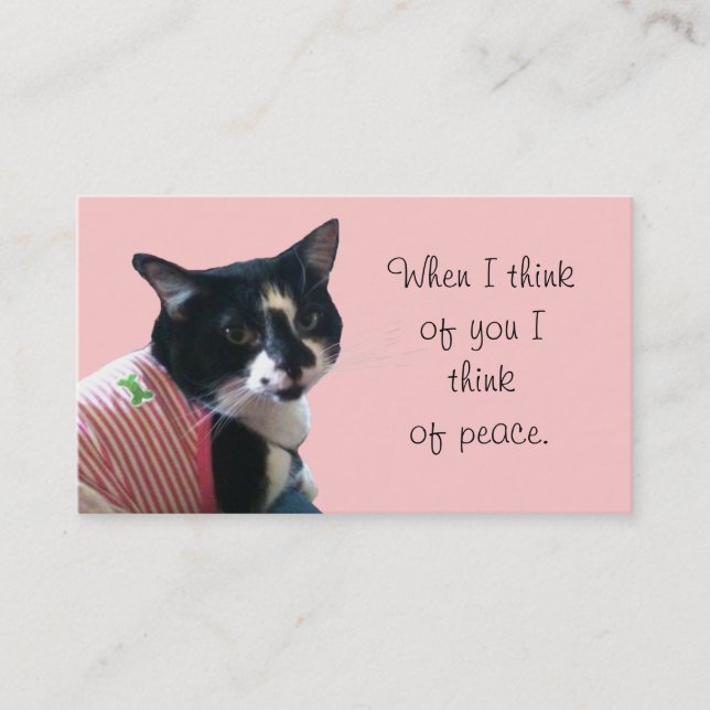 Cute Tuxedo Cat Think of Peace Business Cards (Front)