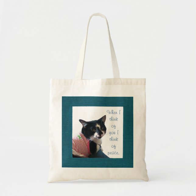 Cute Tuxedo Cat Think of Peace Canvas Bags (Front)