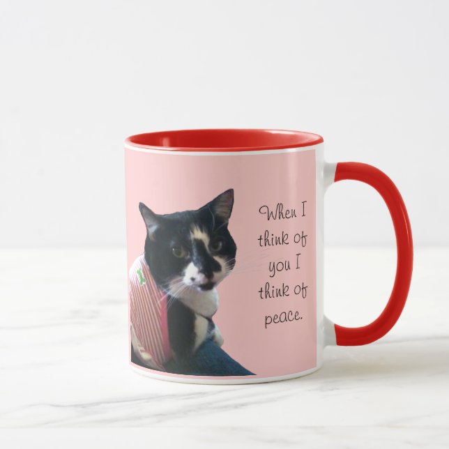 Cute Tuxedo Cat Think of Peace Custom Mugs (Right)