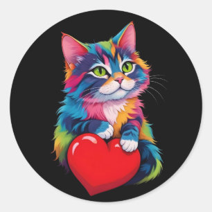 Cute Tuxedo Cat Valentine's Day Heart Cat Lover  Classic Round Sticker