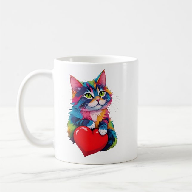 Cute Tuxedo Cat Valentine's Day Heart Cat Lover  Coffee Mug (Left)