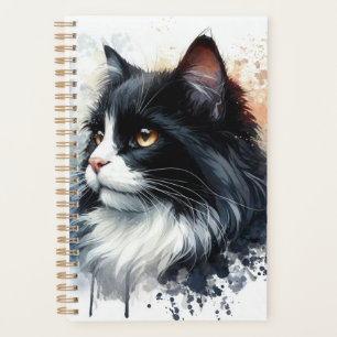 Cute Tuxedo Cat Watercolor Art Planner
