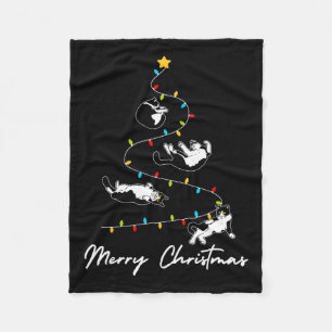 Cute Tuxedo Cats Christmas Tree Lights Owner Cat L Fleece Blanket