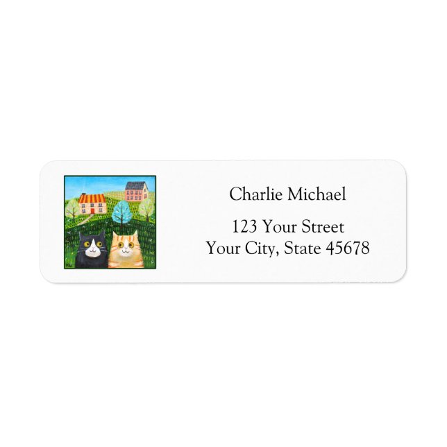 Cute Tuxedo & Orange Tabby Cat Mail Return Address (Front)