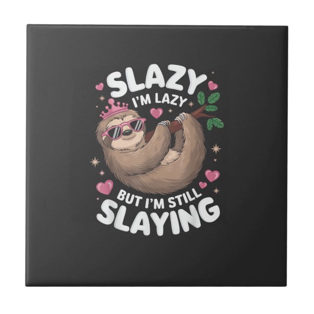 Cute Tween Girl Funny Animal Sloth Slay Meme Trend Tile (Front)