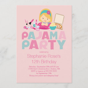 Cute Tween Pajama Birthday Party Invitation