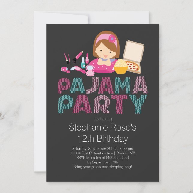 Cute Tween Pajama Birthday Party Invitation (Front)