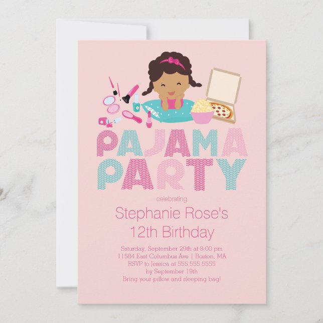 Cute Tween Pajama Birthday Party Invitation (Front)