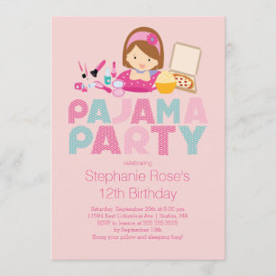 Cute Tween Pajama Birthday Party Invitation