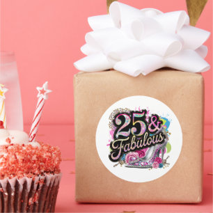 Cute twenty five fabulous word art Birthday  Classic Round Sticker