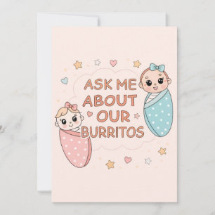 Cute Twin Baby Burrito Announcement Illustration