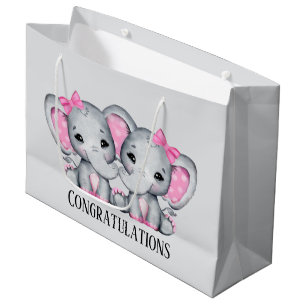 cute twin baby girl elephant add text large gift bag