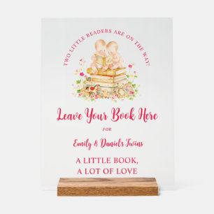 Cute Twin Baby Shower First Library Books LPM26 Acrylic Sign